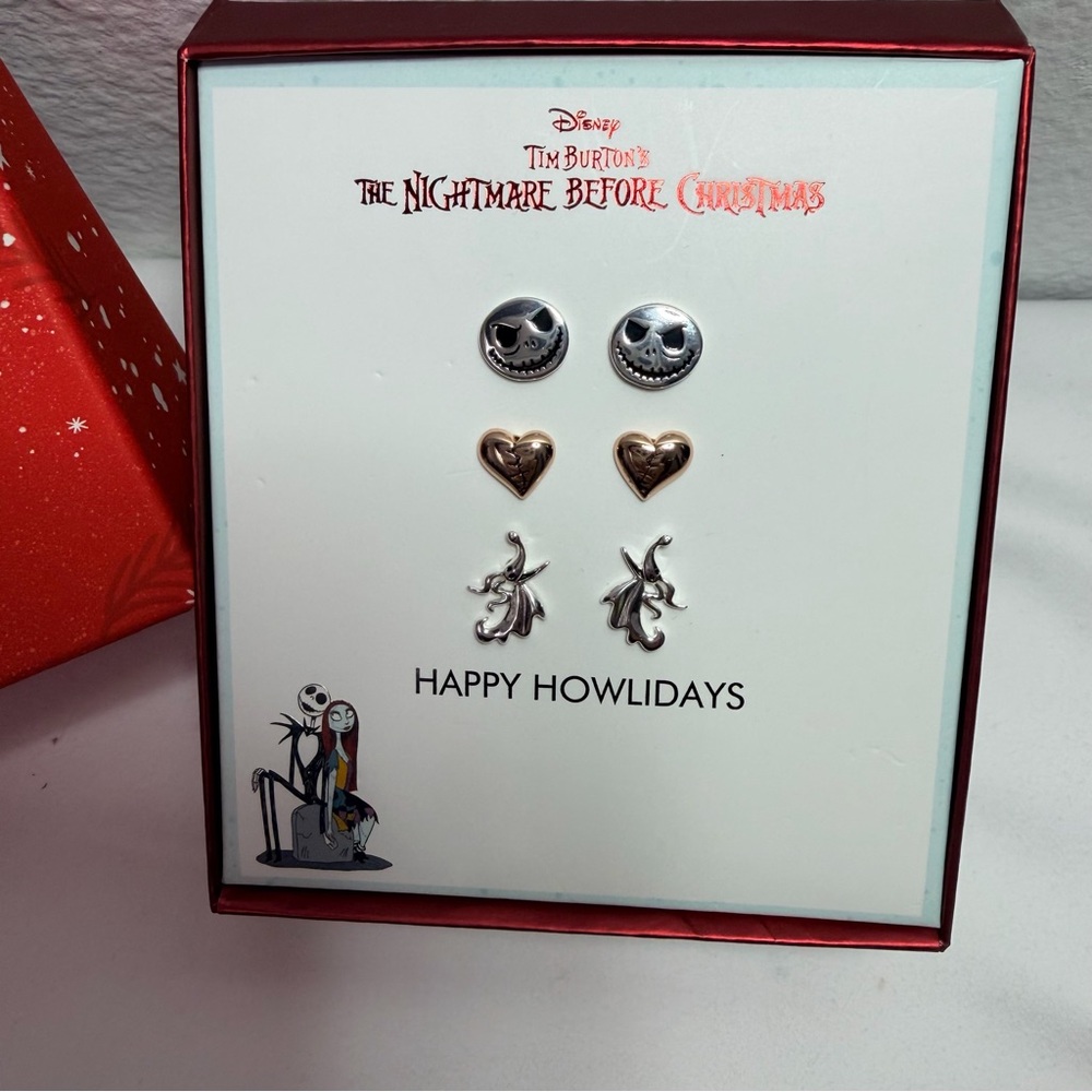 Disney Nightmare Before Christmas Earring Set Jack Skellington Zero Heart 3 Pair